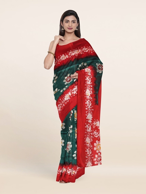 

Pothys Green & Red Batik Printed Saree