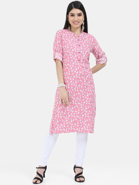 

Marcia Women Pink Floral Mirror Work Kurta