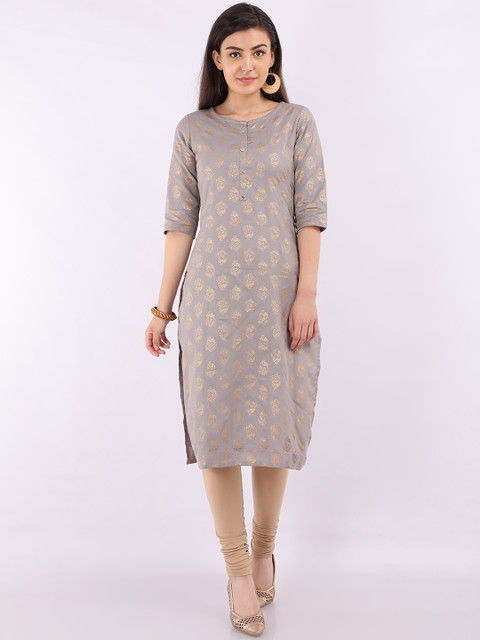 

Marcia Women Grey & Gold-Toned Ethnic Motifs Printed Kurta