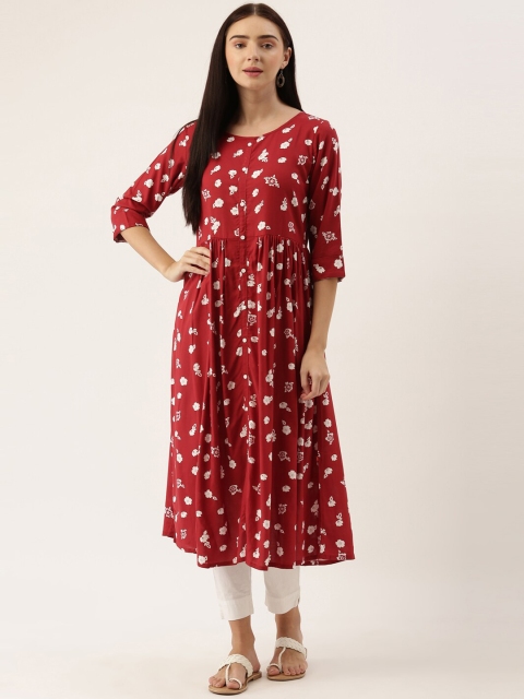 

Marcia Women Red Printed Thread Work Anarkali Kurta