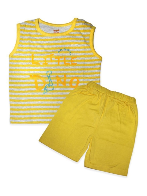 

Born Babies Kids Yellow & Grey Striped T-shirt with Shorts