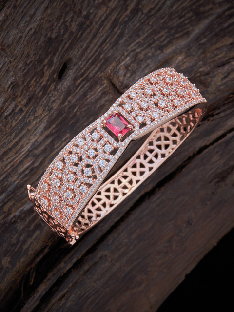 

Kushal's Fashion Jewellery Women Rose Gold & Red Cubic Zirconia Rose Gold-Plated Kada Bracelet