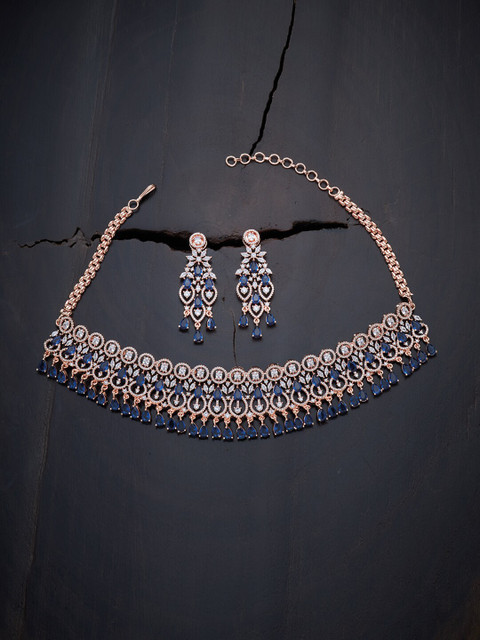 

Kushal's Fashion Jewellery Blue & Rose Gold-Plated Jewellery Set