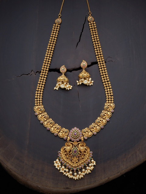 

Kushal's Fashion Jewellery Red & Green Gold-Plated Antique Jewellery Set