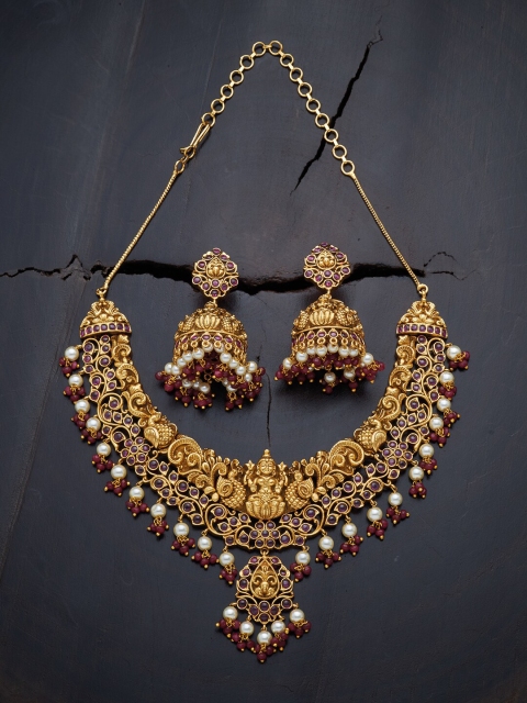

Kushal's Fashion Jewellery Red Gold-Plated Antique Jewellery Set