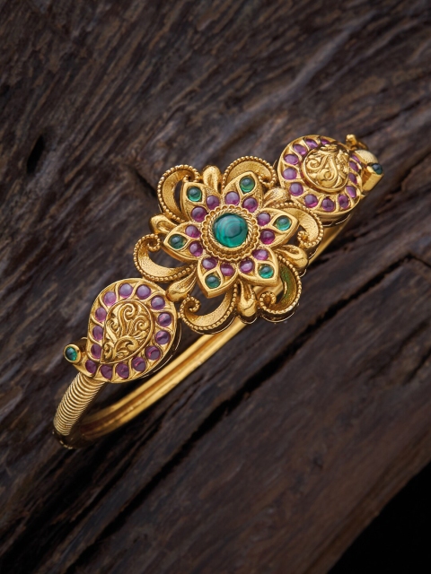 

Kushal's Fashion Jewellery Women Gold-Toned & Red Antique Gold-Plated Kada Bracelet
