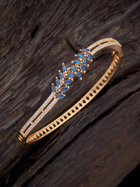 

Kushal's Fashion Jewellery Women Blue & White Cubic Zirconia Gold-Plated Kada Bracelet