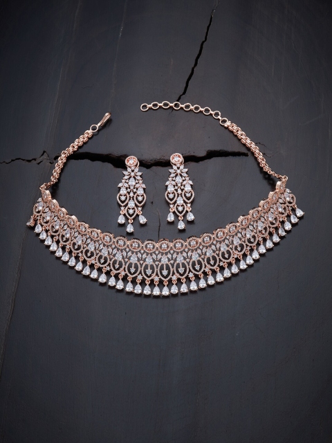 

Kushal's Fashion Jewellery White Rose Gold-Plated CZ Stone Choker Jewellery Set
