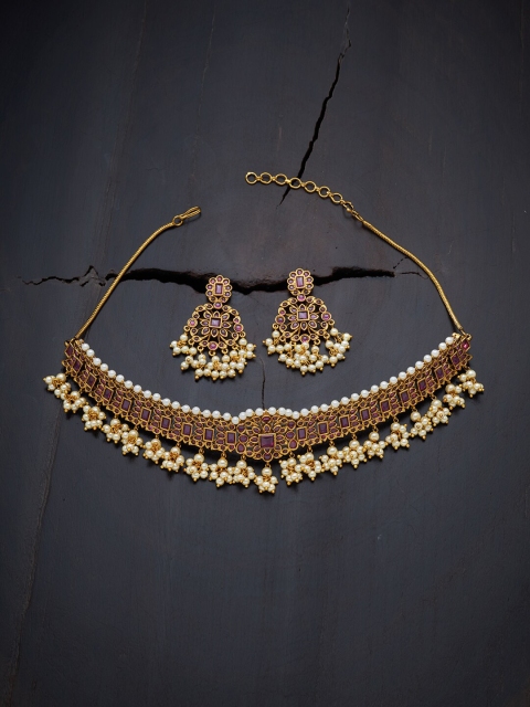 

Kushal's Fashion Jewellery Red Gold-Plated Antique Jewellery Set