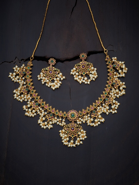 

Kushal's Fashion Jewellery Red & Green Gold-Plated Jewellery Set
