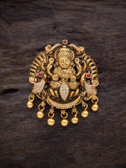 

Kushal's Fashion Jewellery Gold-Plated White & Pink Stone-Studded Pendant