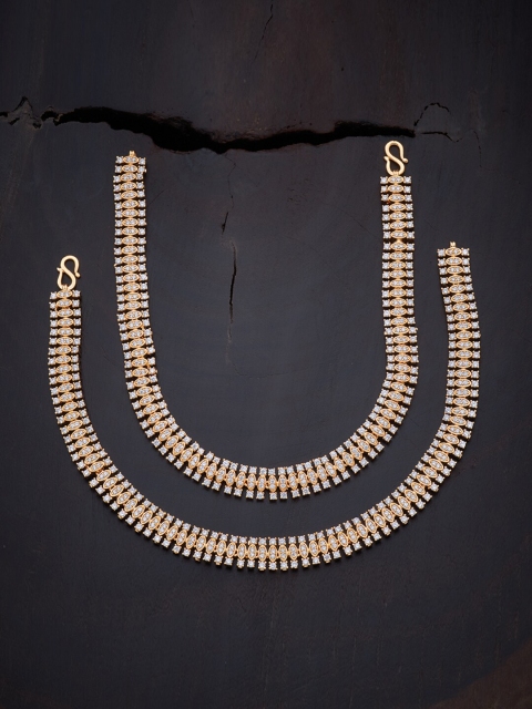 

Kushal's Fashion Jewellery Set Of 2 Gold-Plated & Stone Studded Anklet, White