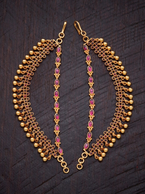 

Kushal's Fashion Jewellery Red Ruby Studded 92.5 Pure Silver Ear Chains
