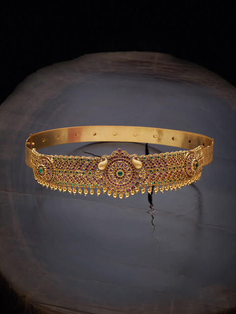 

Kushal's Fashion Jewellery Gold Plated Pink & Green Stone Studded & Beaded Waist Chain
