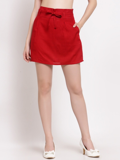 

PATRORNA Plus Size Women Red Solid Mini Skirts