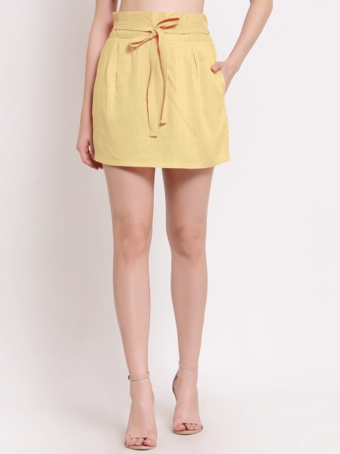 

PATRORNA Women Gold-Coloured Solid Mini Skorts