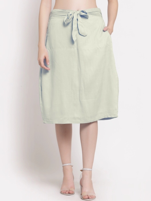 

PATRORNA Women Off Off-White Solid Midi Skirt