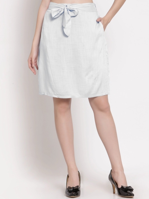 

PATRORNA Women Plus Size White Solid Straight Knee-Length Skirt