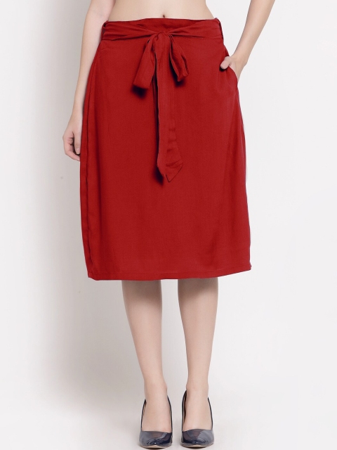 

PATRORNA Women Maroon Solid A-Line Midi Skirt