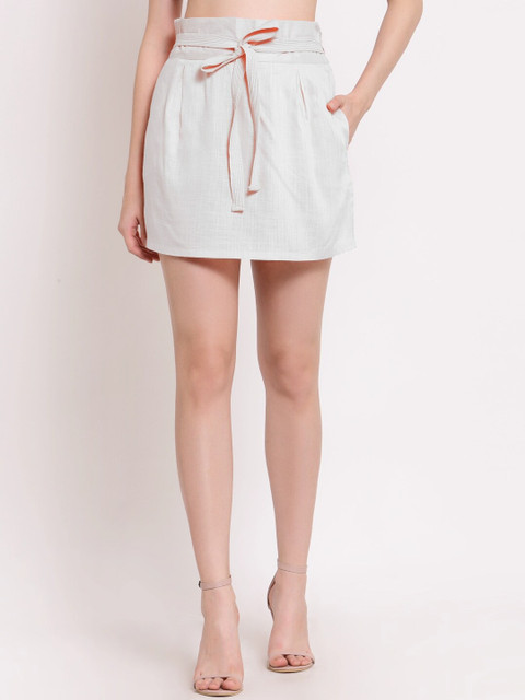 

PATRORNA Women White Solid Skort Mini Skirt, Beige