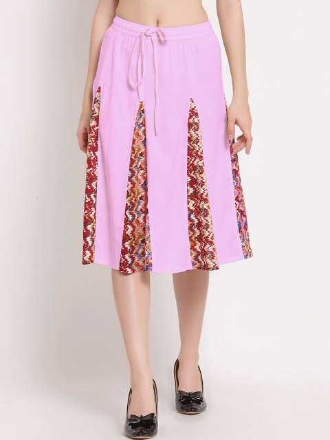 

PATRORNA Women Pink & Red Printed Flared Skirt