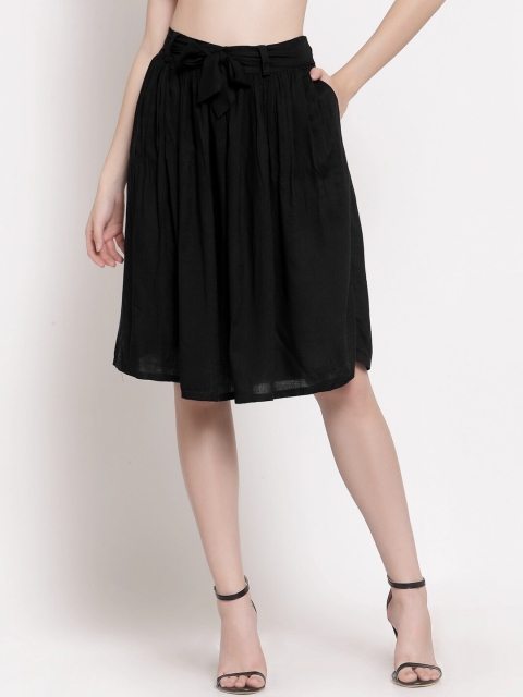 

PATRORNA Women Plus Size Black Solid Pleated A-Line Skirt