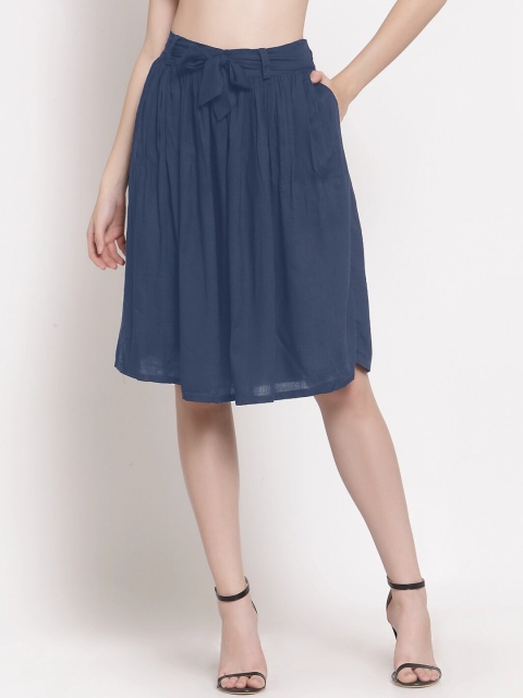 

PATRORNA Grey Solid Pleated A-Line Skirts