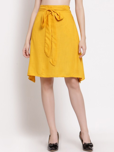 

PATRORNA Women Mustard-Yellow Solid A-Line Knee-Length Skirt