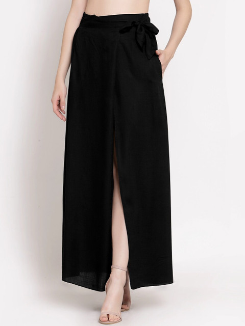 

PATRORNA Women Black Solid Long Wrap Skirt