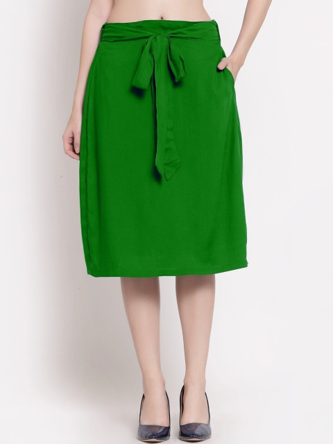 

PATRORNA Women Green Solid Plus Size A-Line Midi Skirt