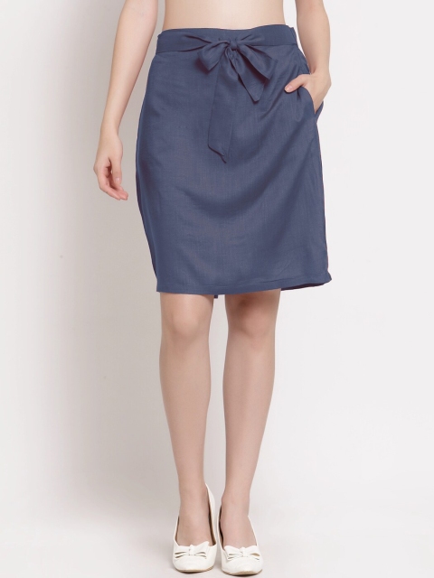 PATRORNA Women Charcoal Grey Solid Above Knee-Length Pencil Skirts