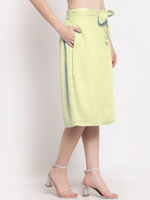 PATRORNA Women Cream Solid Knee Length A-Line Skirt