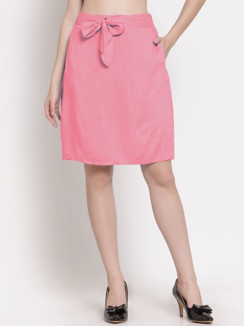 

PATRORNA Women Rose Pink Solid Above Knee-Length Straight Skirt