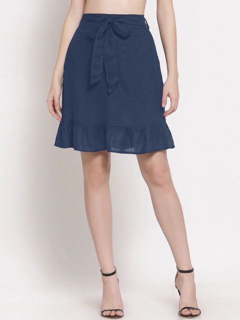 

PATRORNA Women Grey Solid Straight Knee-Length Skirt