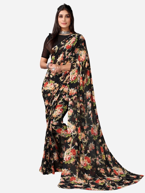 

KALINI Black & Red Floral Printed Saree
