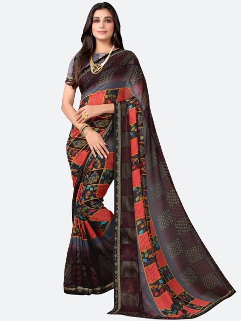 

KALINI Brown & Red Ethnic Motifs Saree