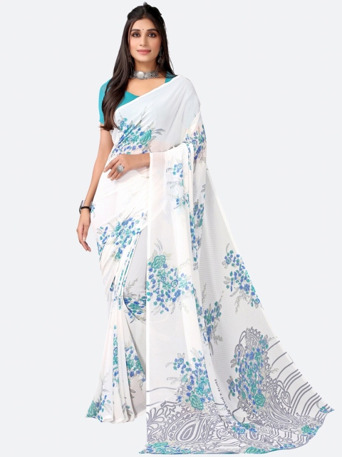 

KALINI White & Blue Floral Saree