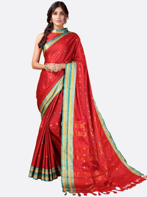 

KALINI Red & Green Woven Design Zari Saree