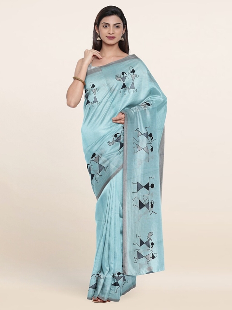 

Pothys Blue & Black Warli Printed Cotton Blend Saree