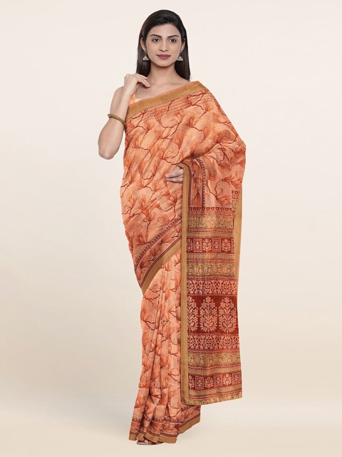

Pothys Peach-Coloured & Red Floral Printed Cotton Blend Saree