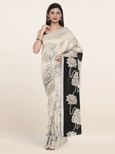 

Pothys Off White & Black Floral Saree