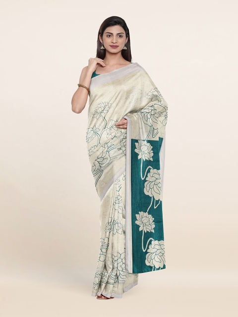 

Pothys Off-White & Green Floral Printed Saree