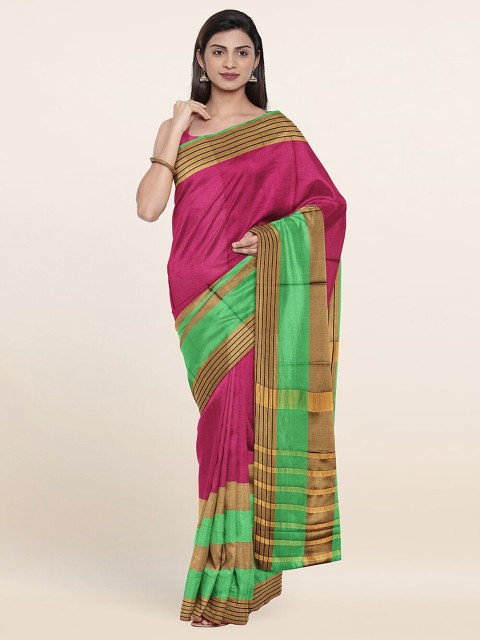 

Pothys Magenta & Green Striped Saree