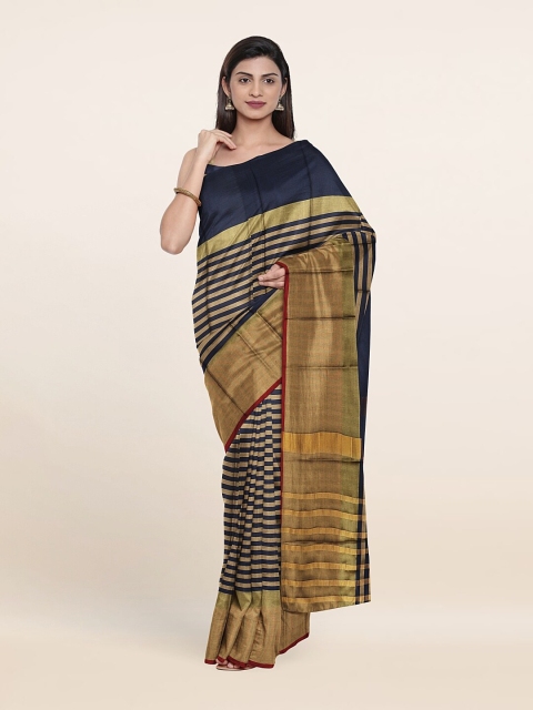 

Pothys Blue & Gold-Toned Woven Design Zari Cotton Blend Saree