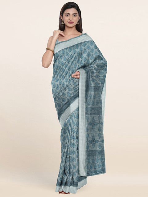 

Pothys Blue & Grey Floral Printed Saree