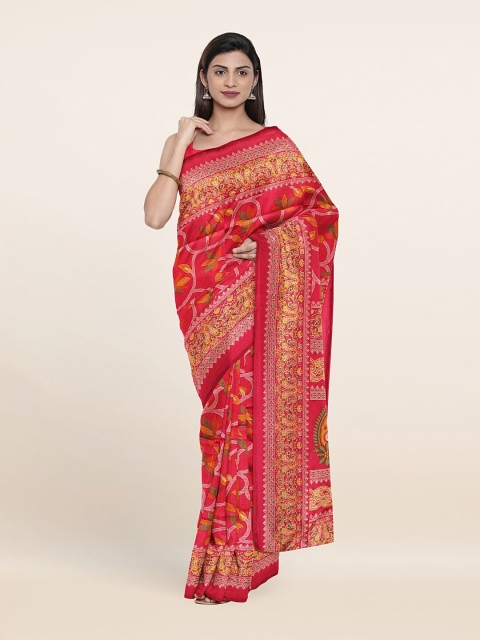 

Pothys Pink & Green Floral Printed Cotton Blend Saree