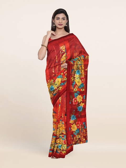 

Pothys Red & Blue Floral Printed Saree