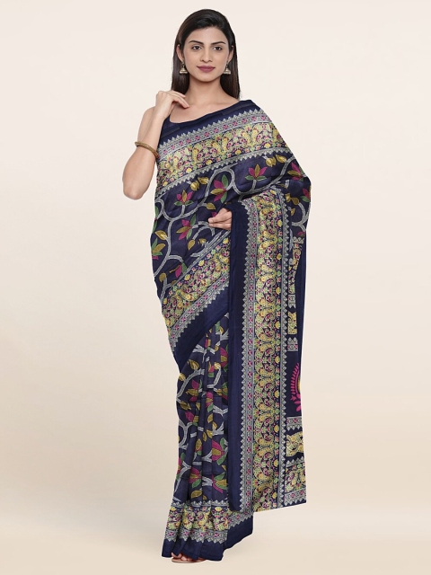 

Pothys Blue & Green Floral Zari Cotton Blend Saree