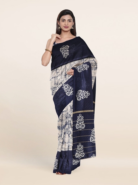 

Pothys Off-White & Navy Blue Abstract Printed Saree