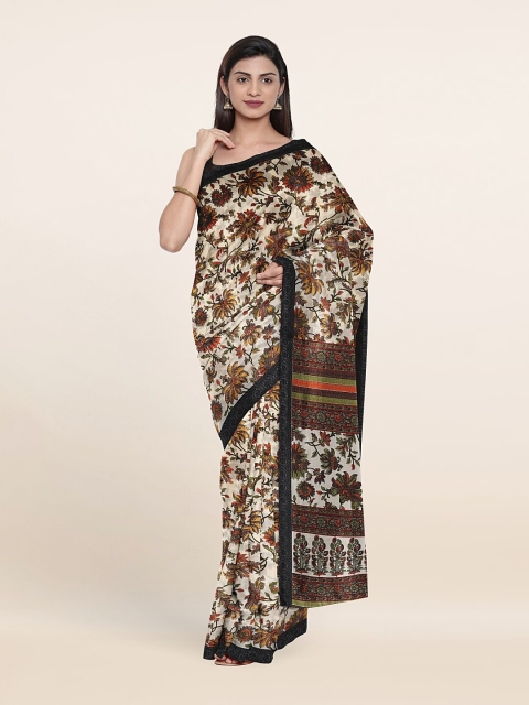 

Pothys Cream-Coloured & Black Floral Saree
